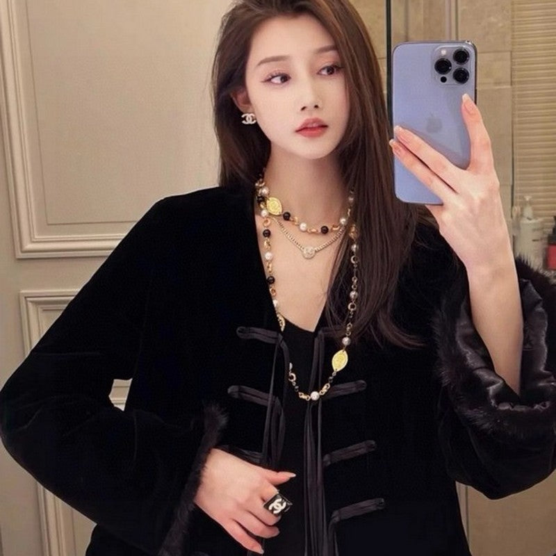 Chanel Long Black & White Pearls 18K Gold Necklace