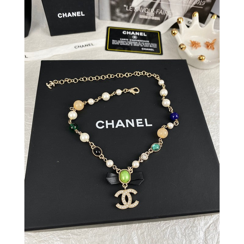 Chanel Crystal Bow 18K Gold Necklace