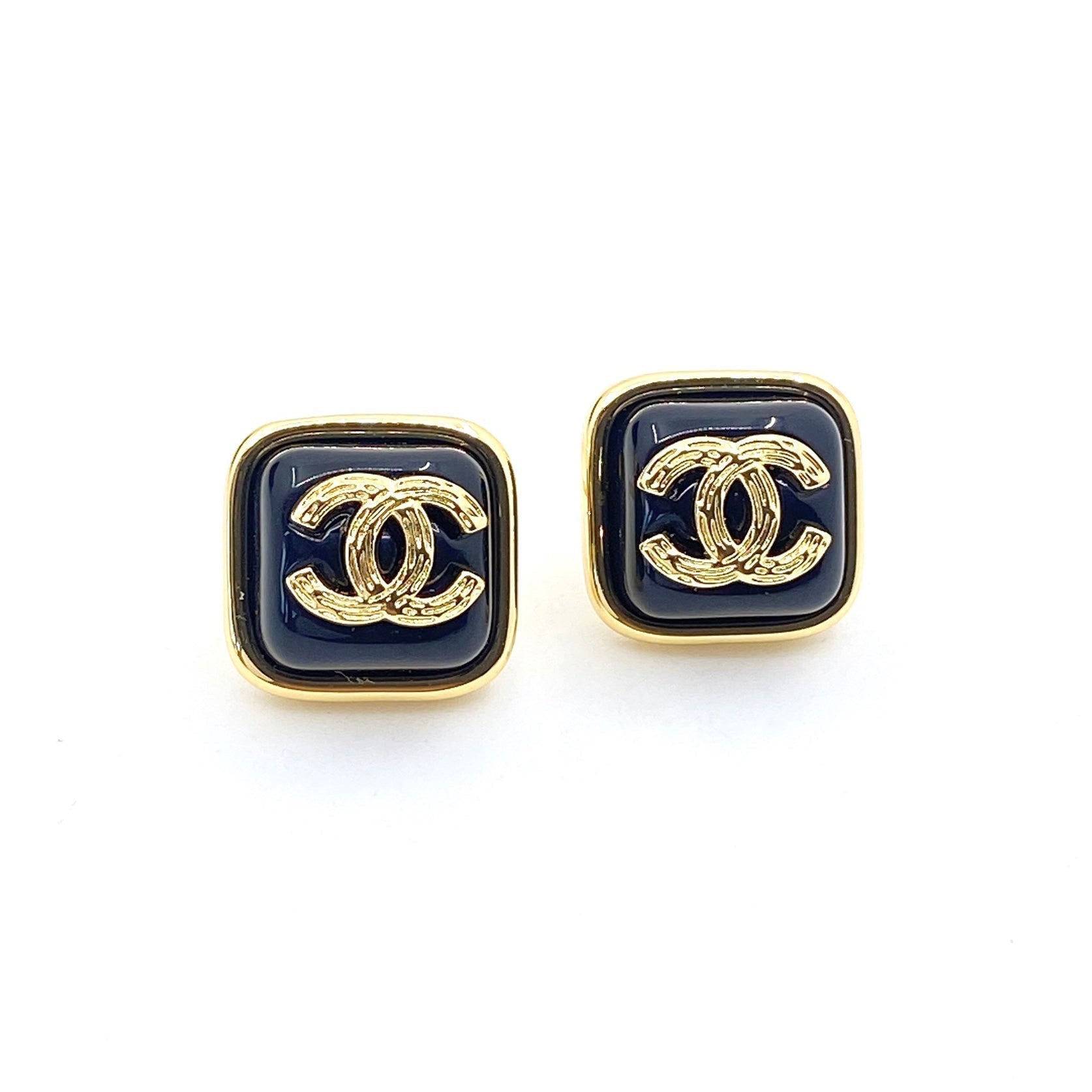 Chanel Square Resin 18K Gold Earrings