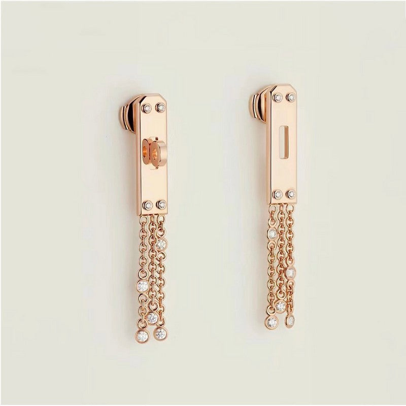 Hermes Diamond Kelly Gavroche 18K Gold Earrings