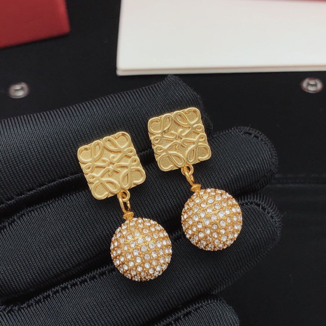 LOEWE Anagram Diamonds 18K Gold Earrings