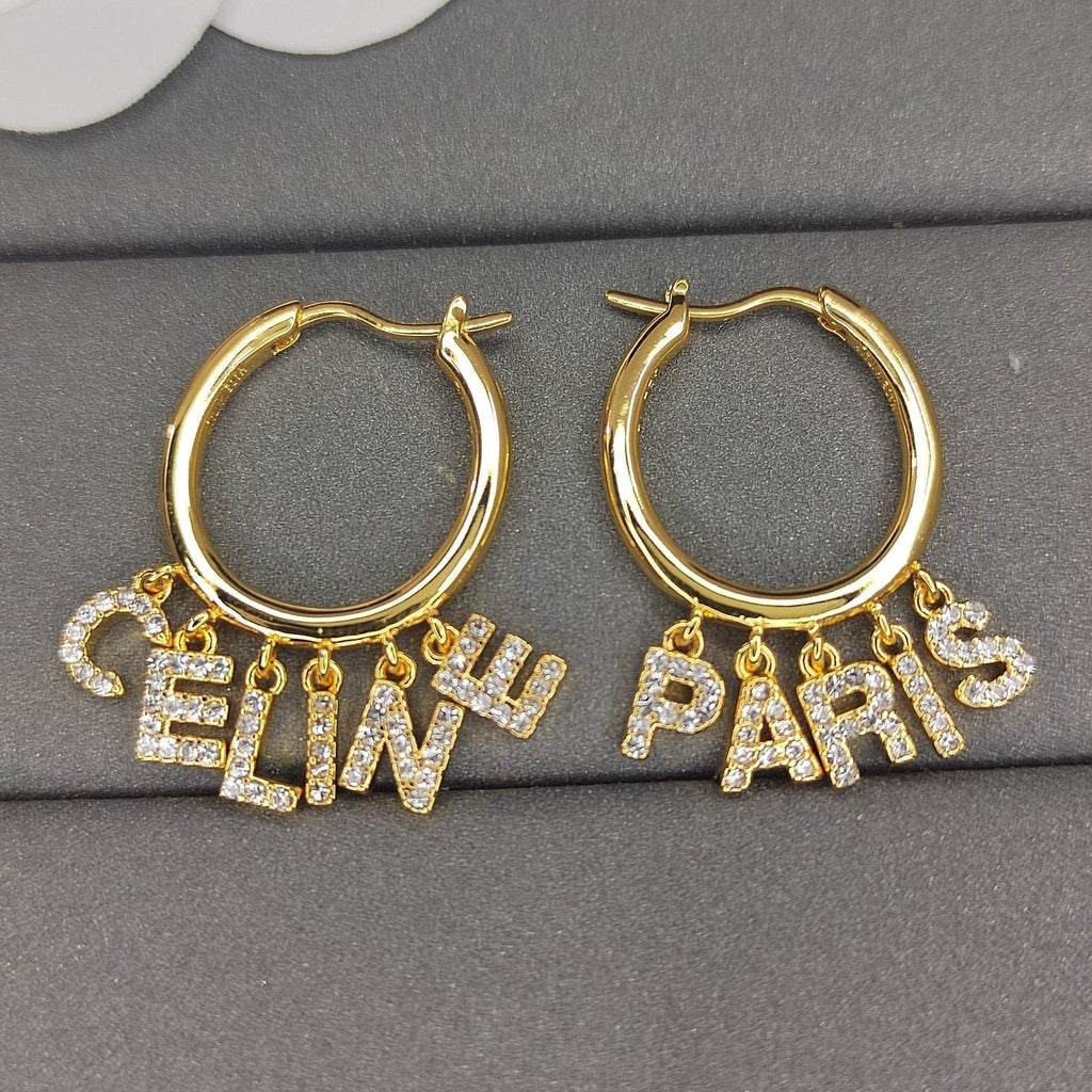 Celine Script Diamonds 18K Gold Earrings