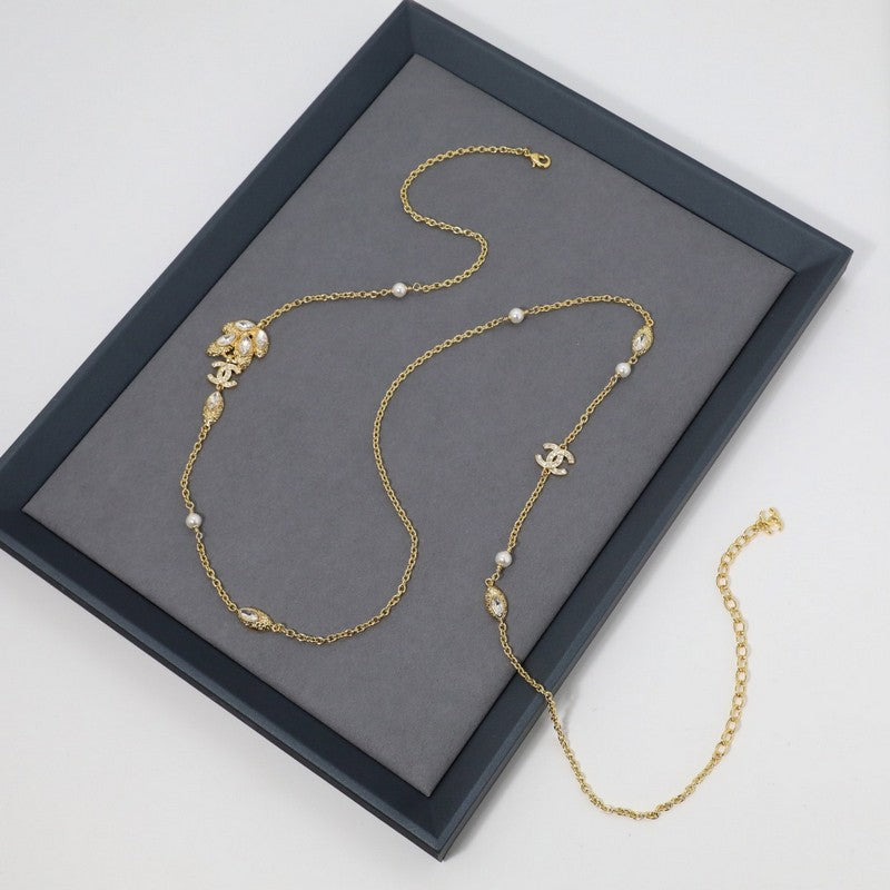 Chanel Vintage Crystal Long 18K Gold Necklace