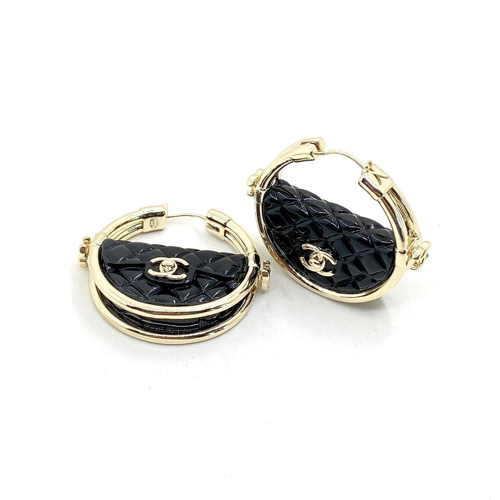 Chanel Black Bag 18K Gold Earrings