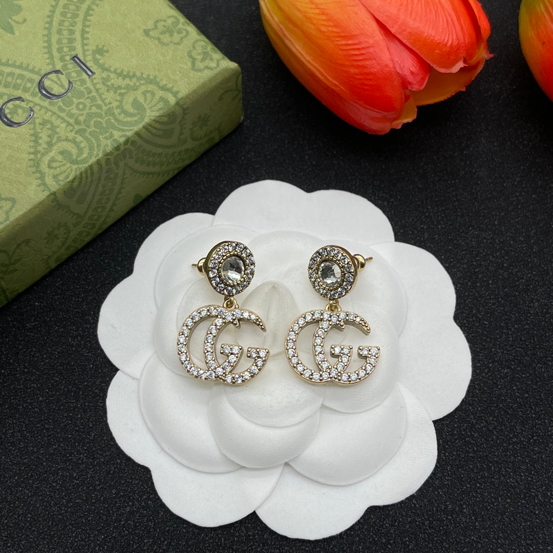 Gucci Double Crystals 18K Gold Earrings
