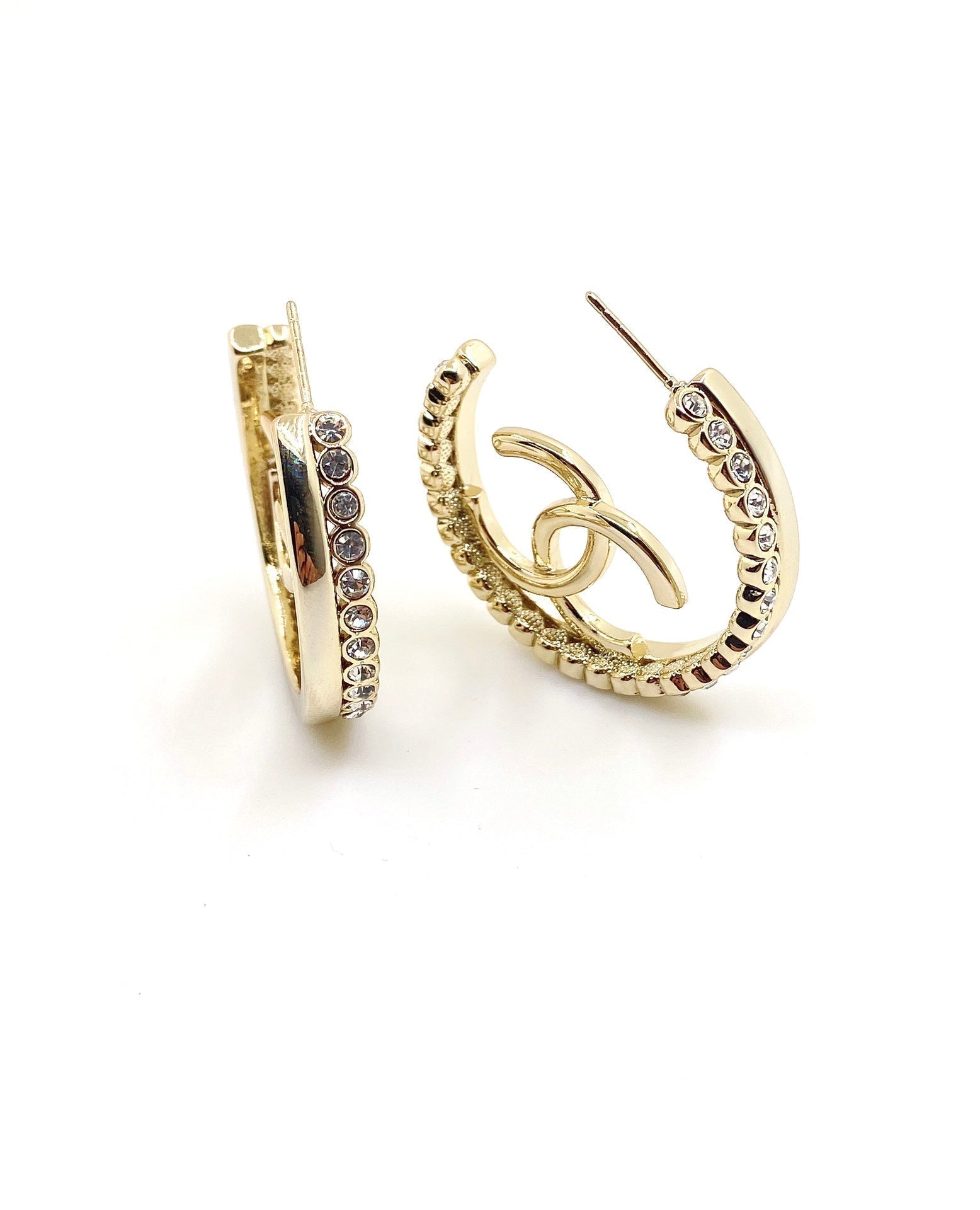 Chanel Circle Crystals 18K Gold Earrings