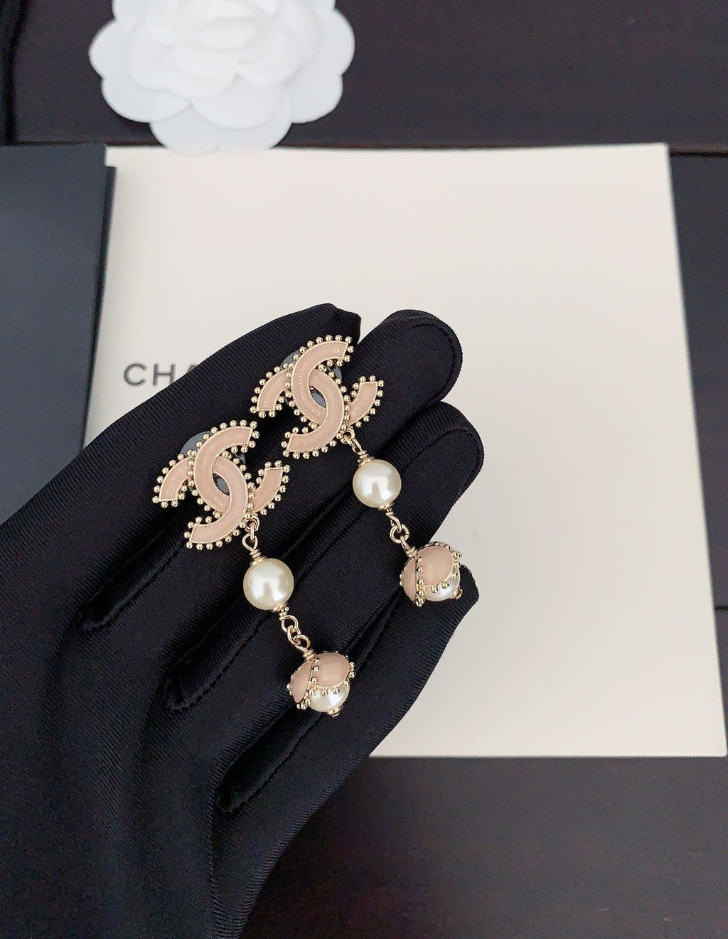 Chanel Pearl Crystals 18K Gold Earrings