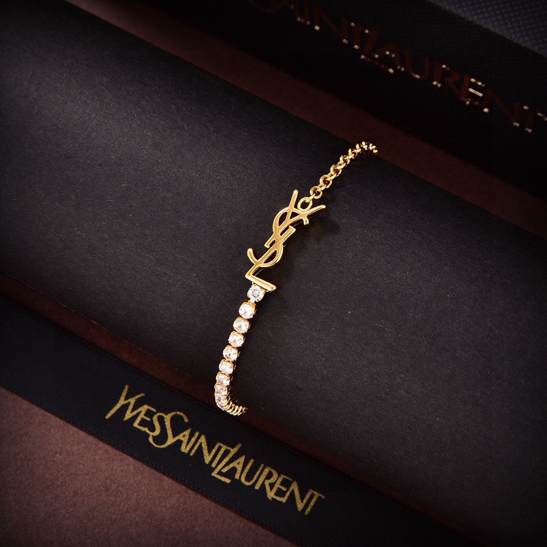 YSL Crystals Chain 18K Gold Bracelet