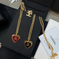 Chanel Black & Red Heart Gold 18K Gold Necklace