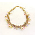 Chanel Pink Crystal Chain Links 18K Gold Necklace
