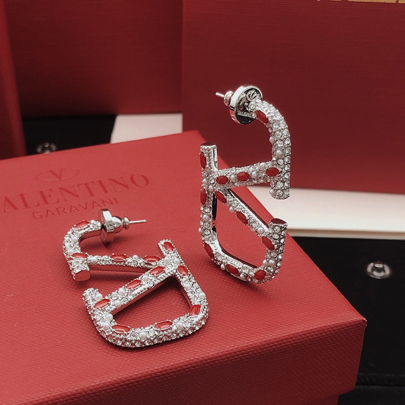 Valentino Red Crystal 18K Gold Earrings