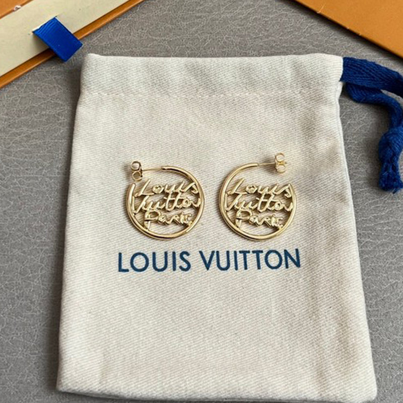 Louis Vuitton Script Gold 18K Gold Earrings
