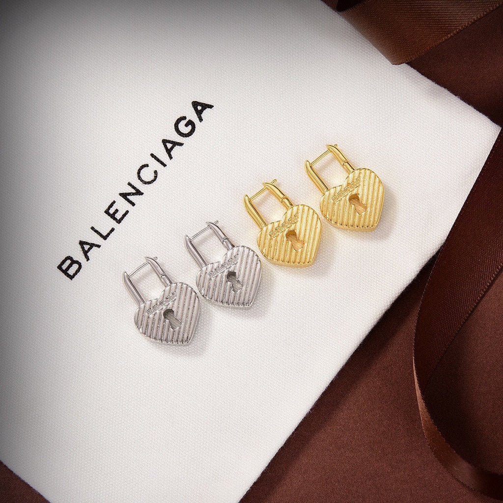 Balenciaga Hear Lock 18K Gold Earrings