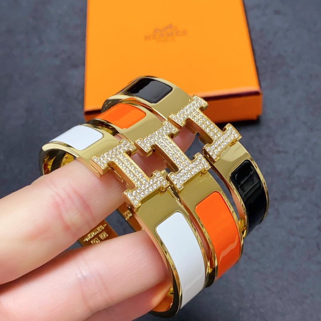 Hermes Clic Diamond 18K Gold Bracelet