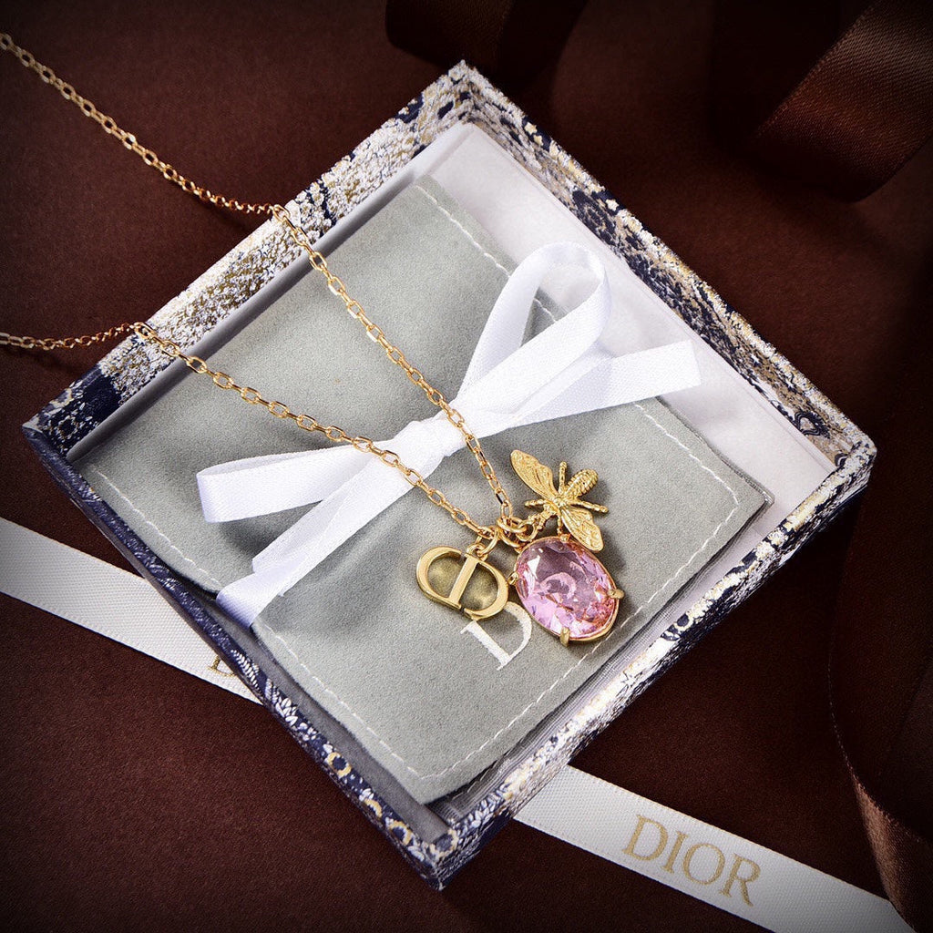 Dior Petit Pink Crystal 18K Gold Necklace