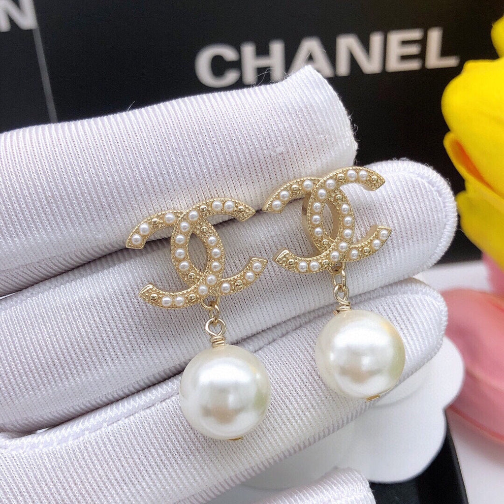 Chanel Pearl Drop 18K Gold Earrings