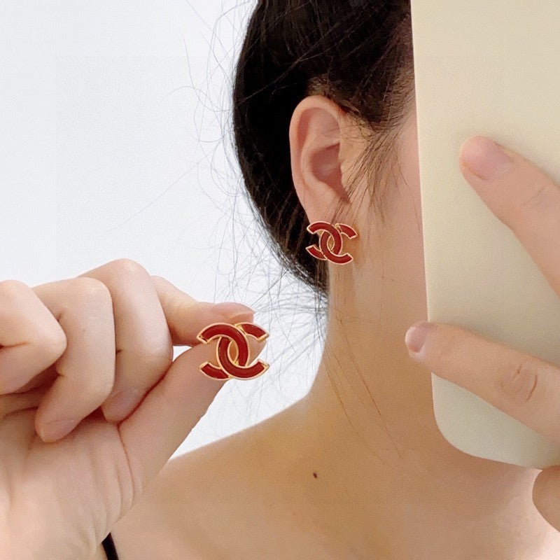 Chanel Red 18K Gold Earrings