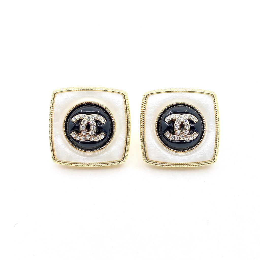 Chanel Pearl Square 18K Gold Earrings