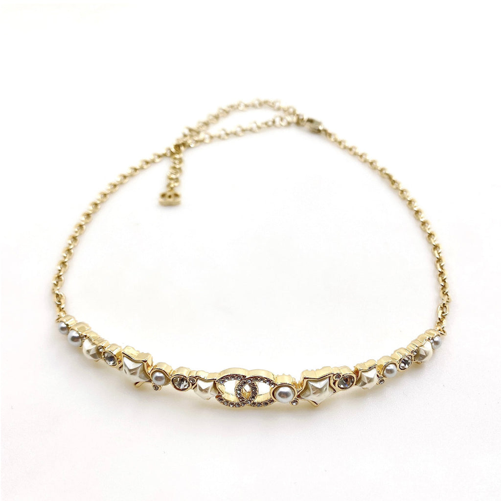 Chanel White Pearl Crystals 18K Gold Necklace