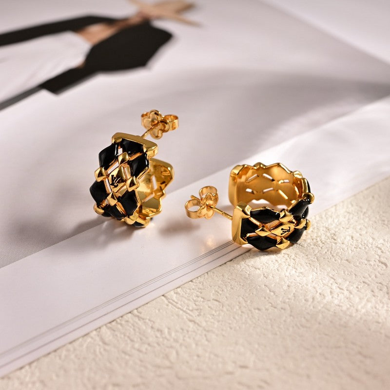 Louis Vuitton Leather 18K Gold Earrings