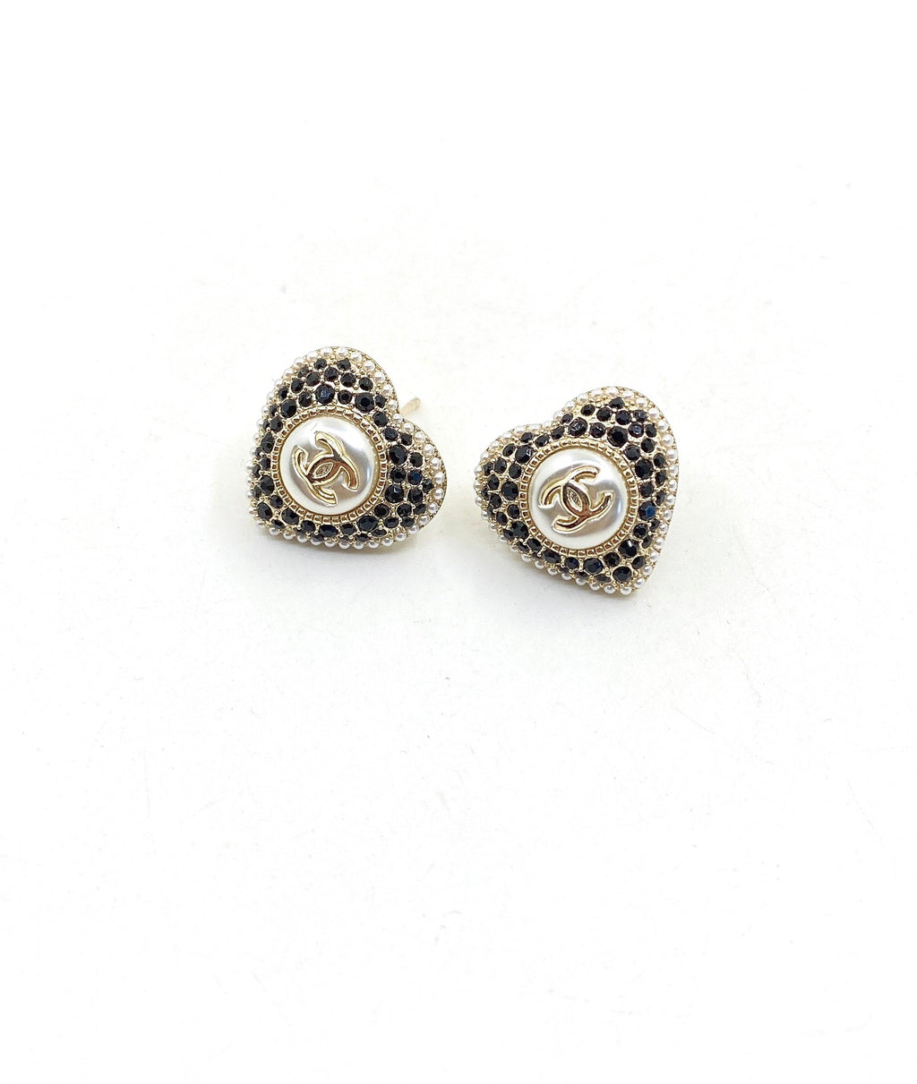 Chanel Heart Crystals 18K Gold Earrings