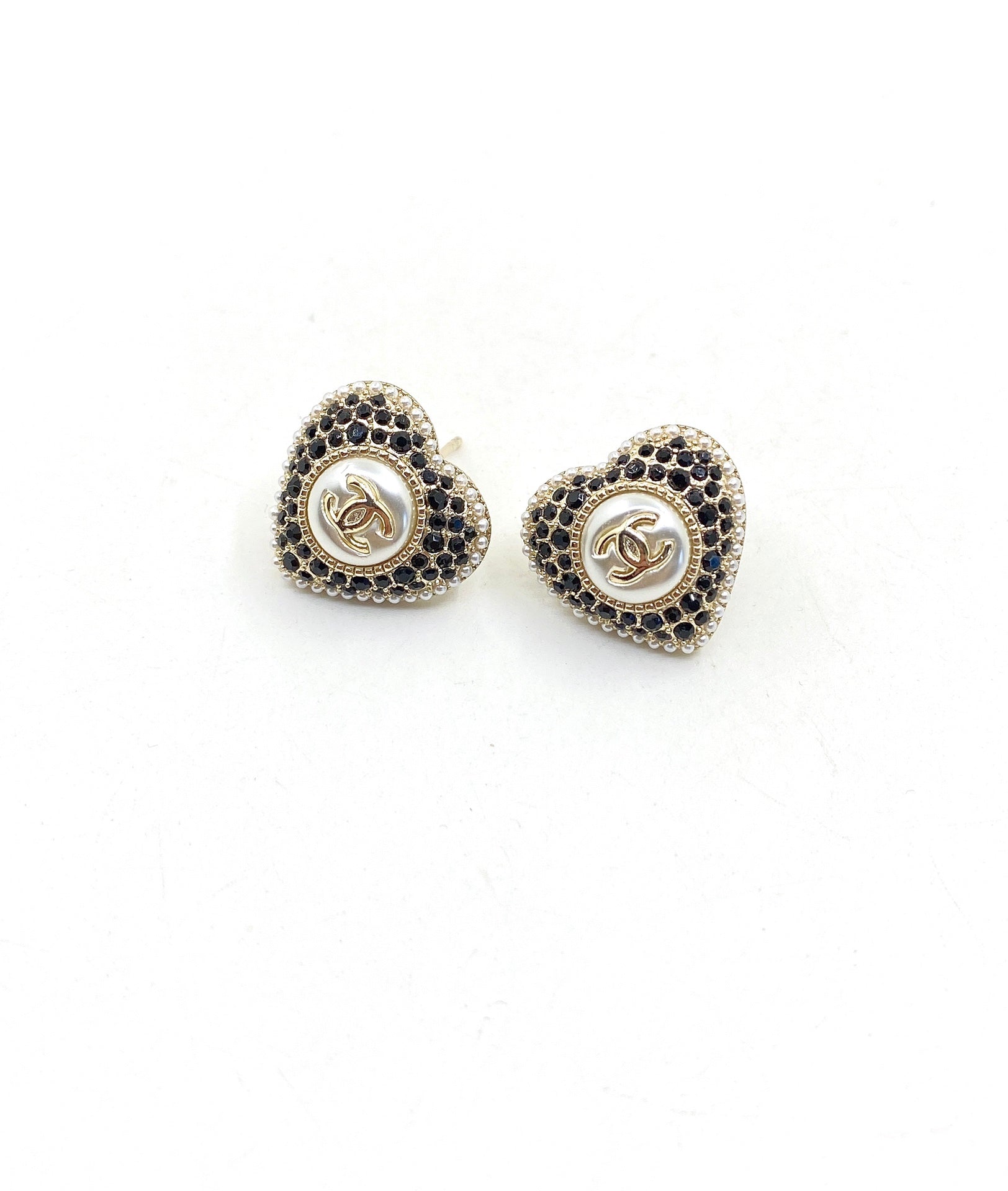 Chanel Heart Crystals 18K Gold Earrings