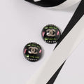 Chanel Black Round 18K Gold Earrings