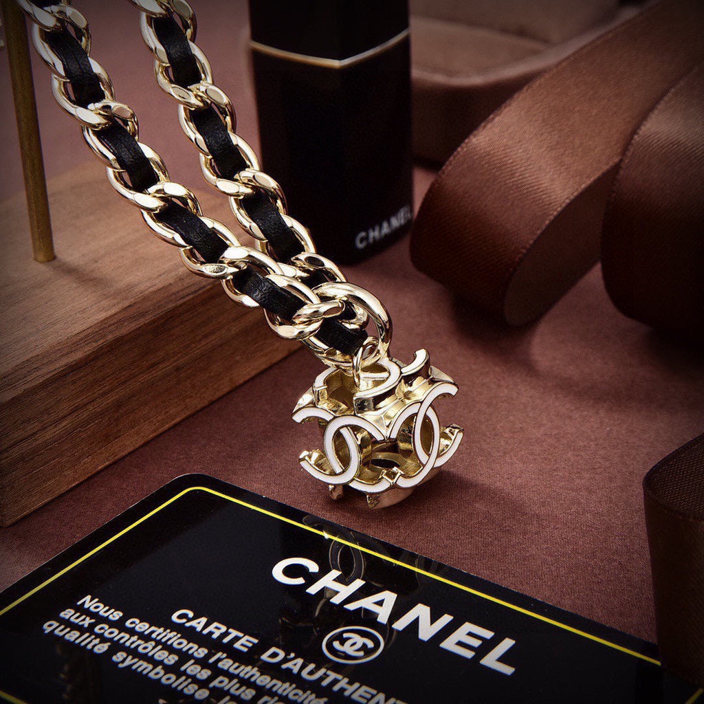 Chanel Leather Choker 18K Gold Necklace