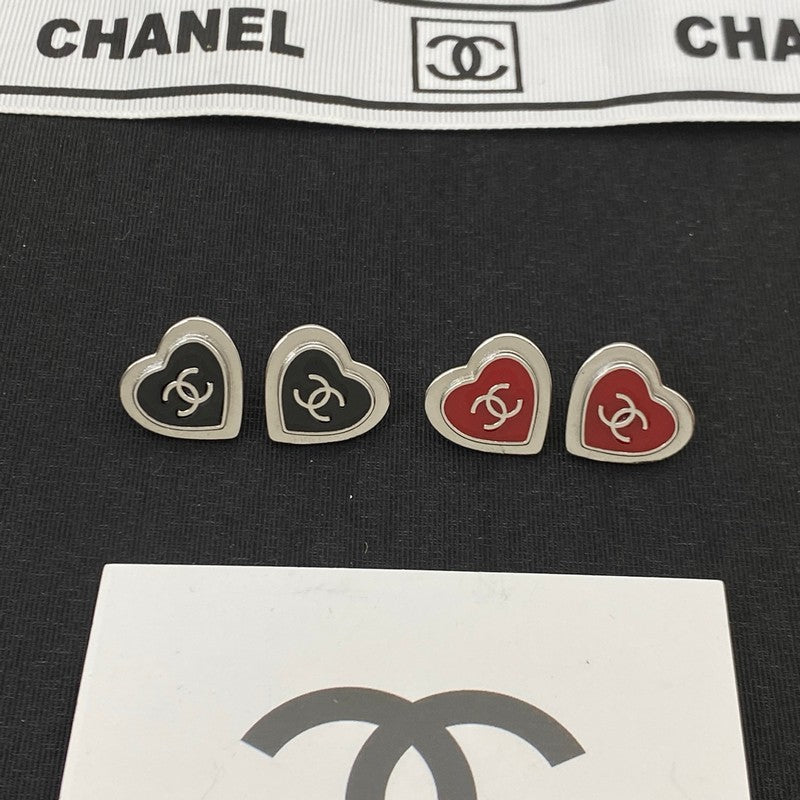 Chanel Black & Red Heart Gold 18K Gold Earrings