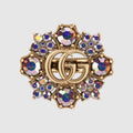 Gucci Double Crystal Flower 18K Gold Ring