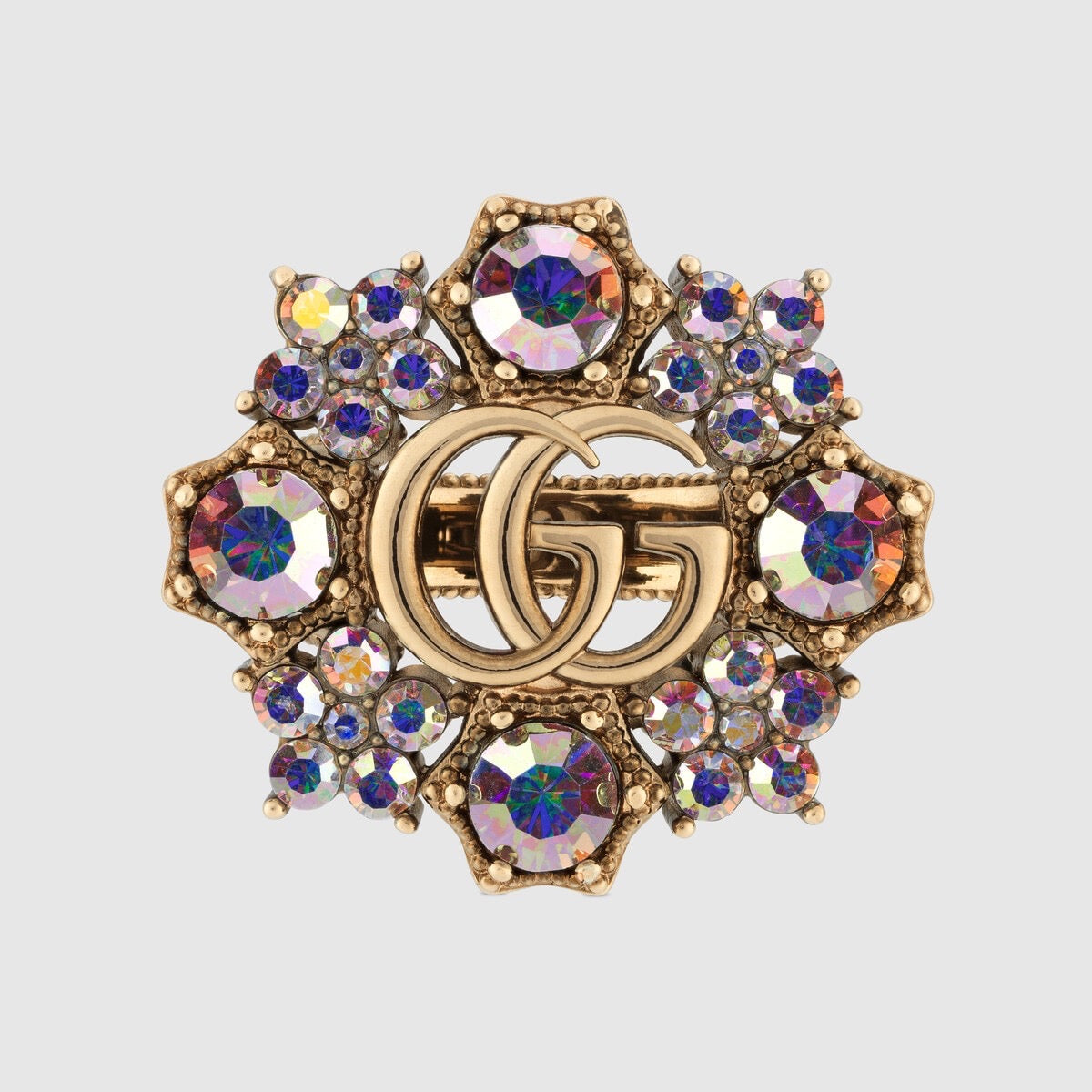 Gucci Double Crystal Flower 18K Gold Ring
