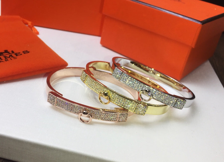 Hermes Collier De Chien Diamond 18K Gold Bracelet