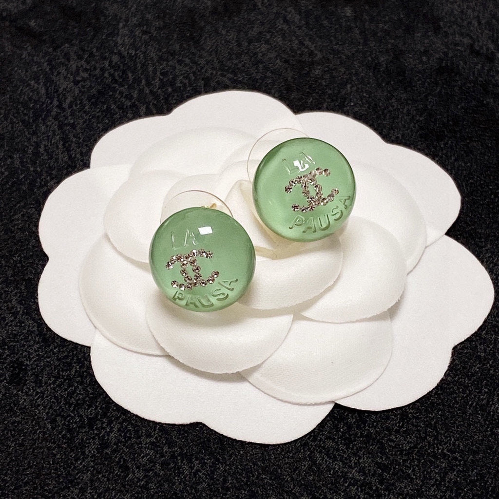 Chanel Green 18K Gold Earrings