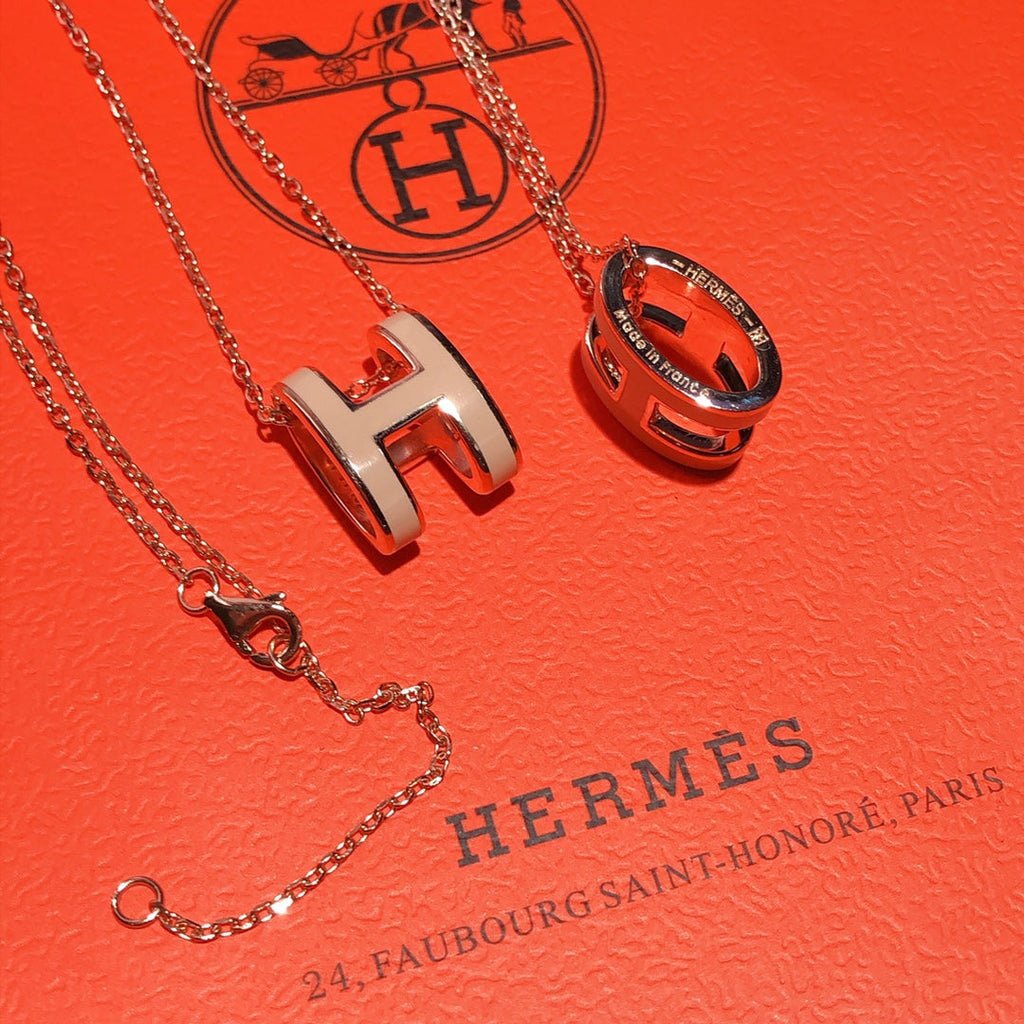 Hermes Mini Pop Grey 18K Gold Necklace
