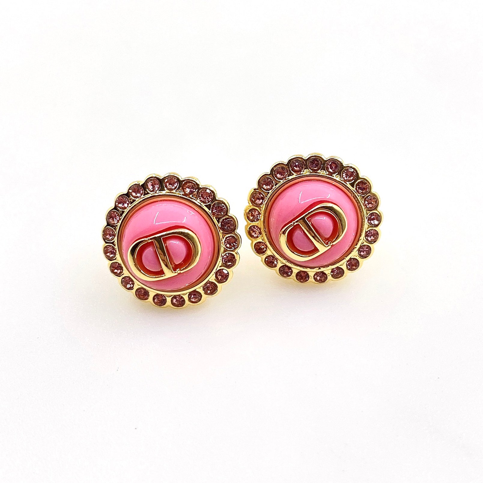 Chanel Pink Crystal 18K Gold Earrings