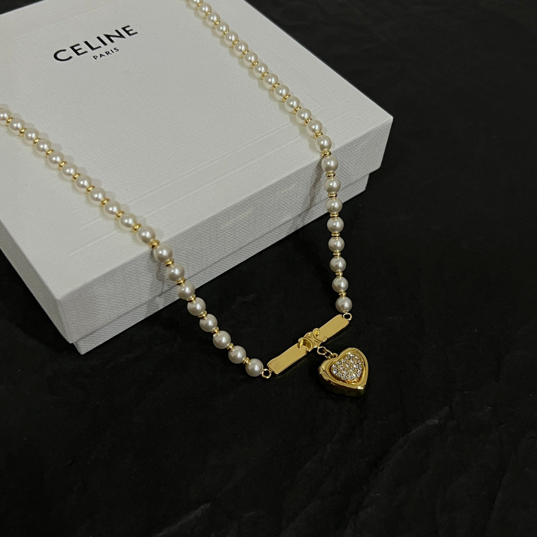 Celine Heart Pearl 18K Gold Necklace