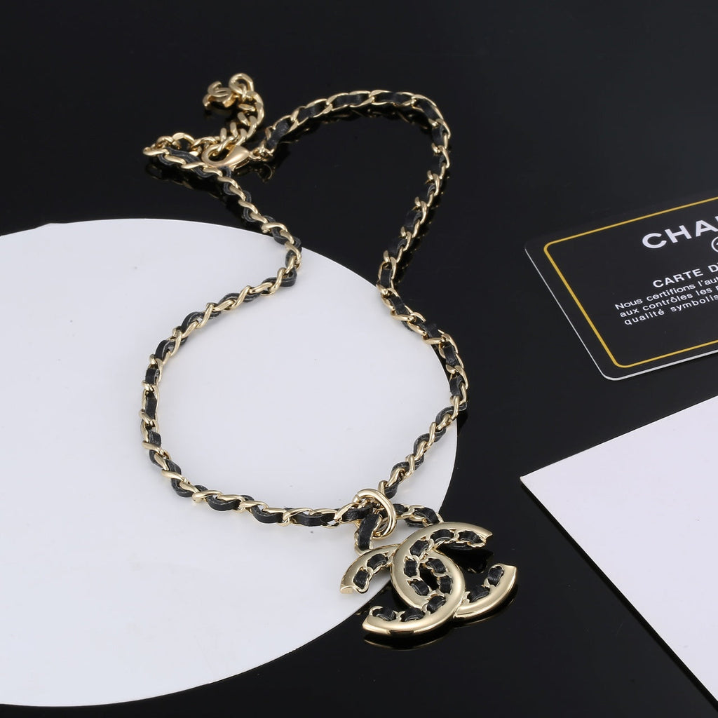 Chanel Strass Leather 18K Gold Necklace