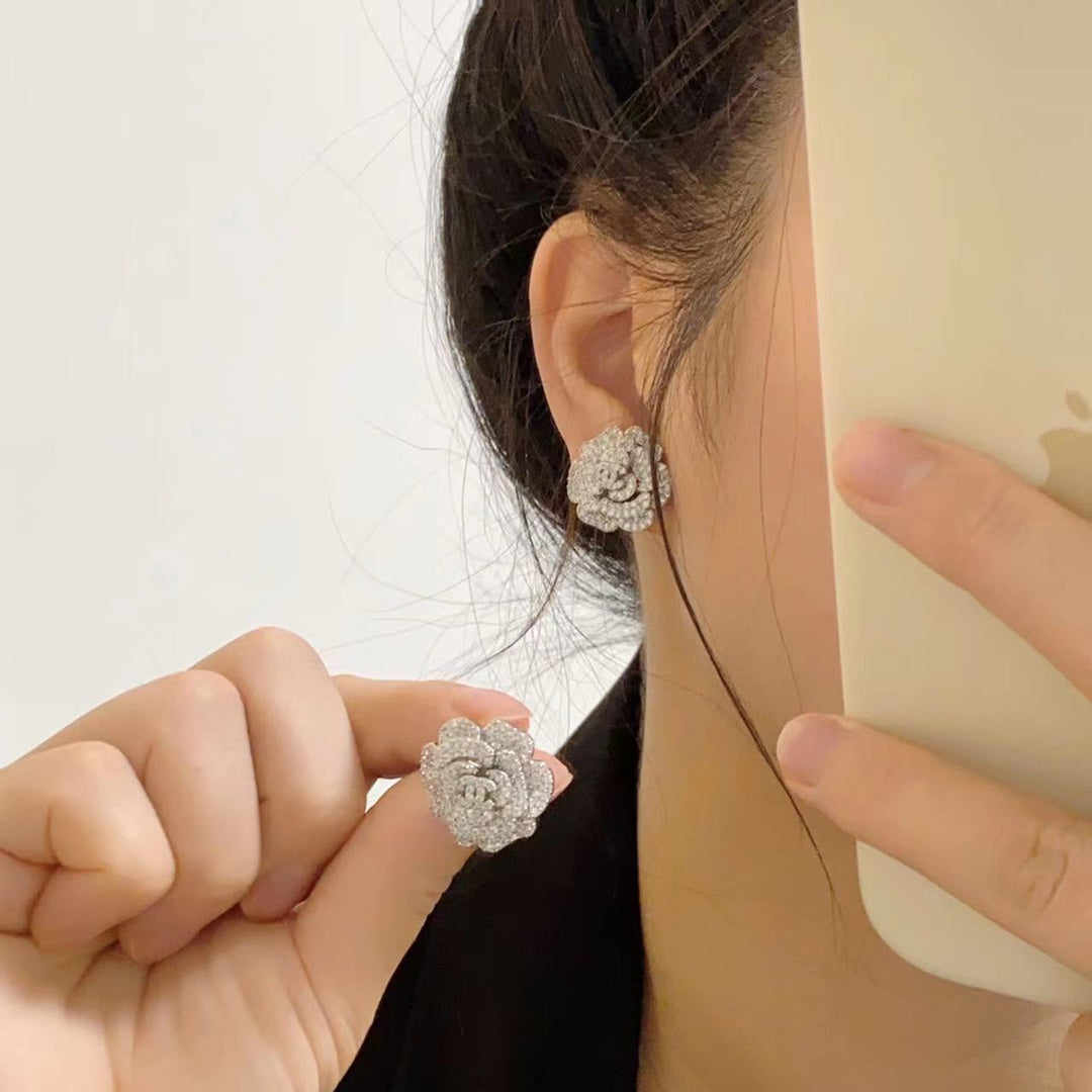 Chanel Camellia Diamond 18K Gold Earrings