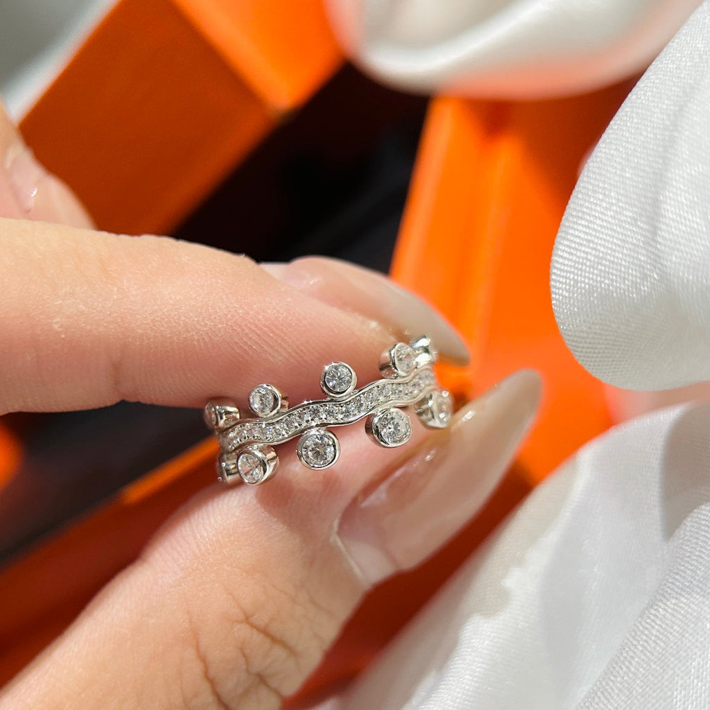 Hermes Vine Flower Dewdrops Diamond 18K Gold Ring