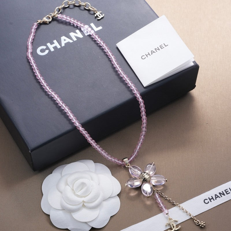 Chanel Purple Crystal Flower 18K Gold Necklace