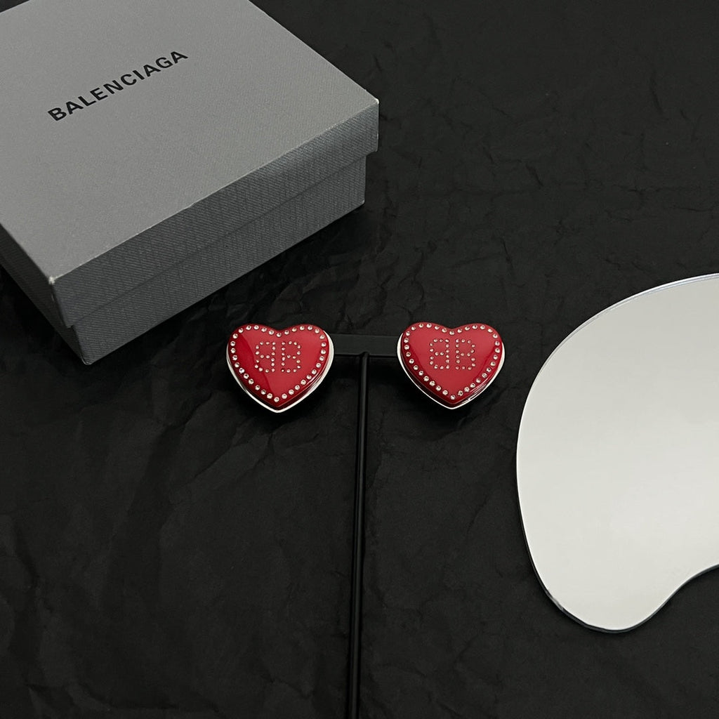 Balenciaga Red Heart 18K Gold Earrings