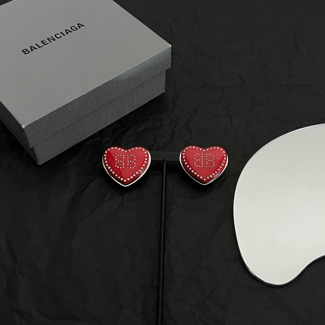 Balenciaga Red Heart 18K Gold Earrings
