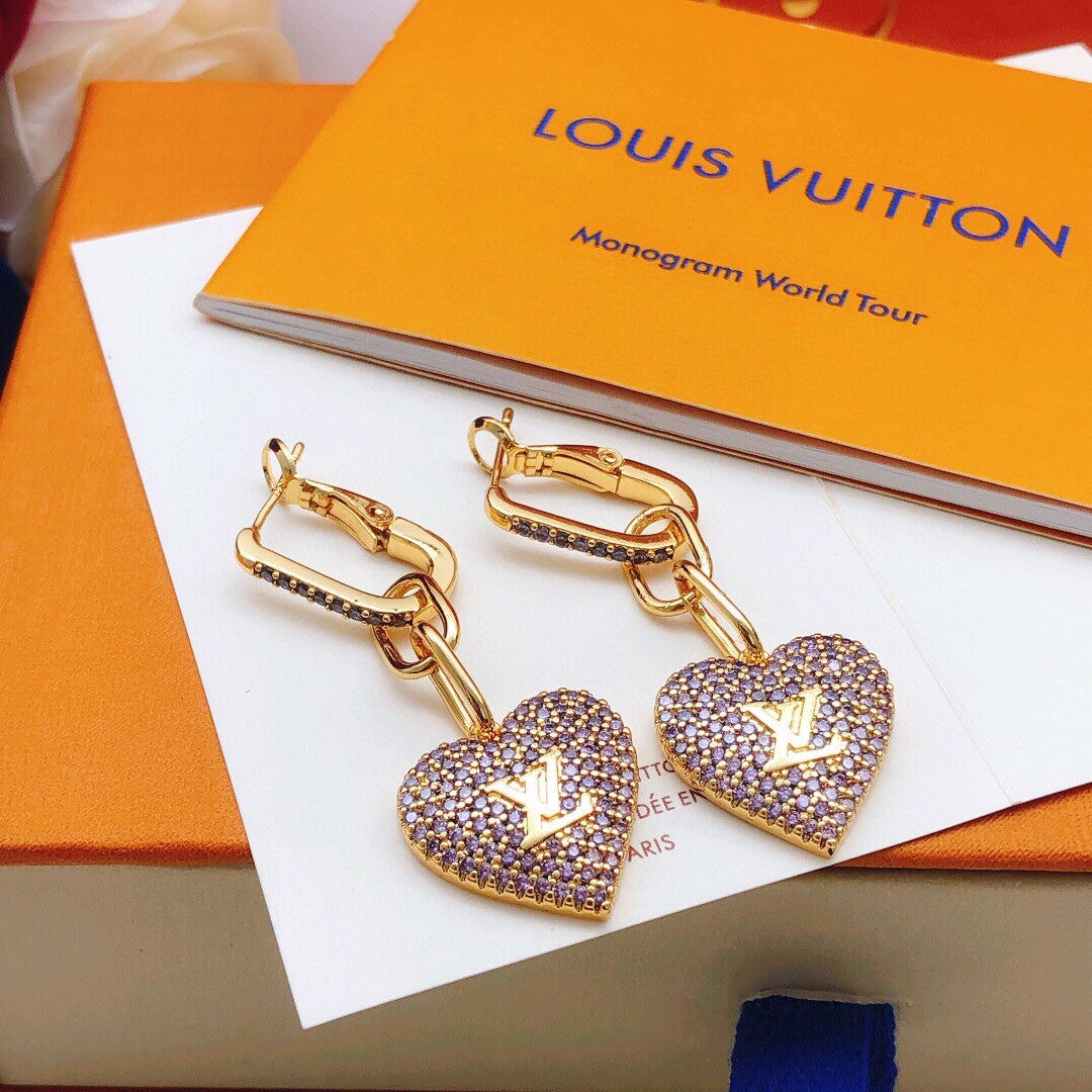 Louis Vuitton Heart Diamond 18K Gold Earrings