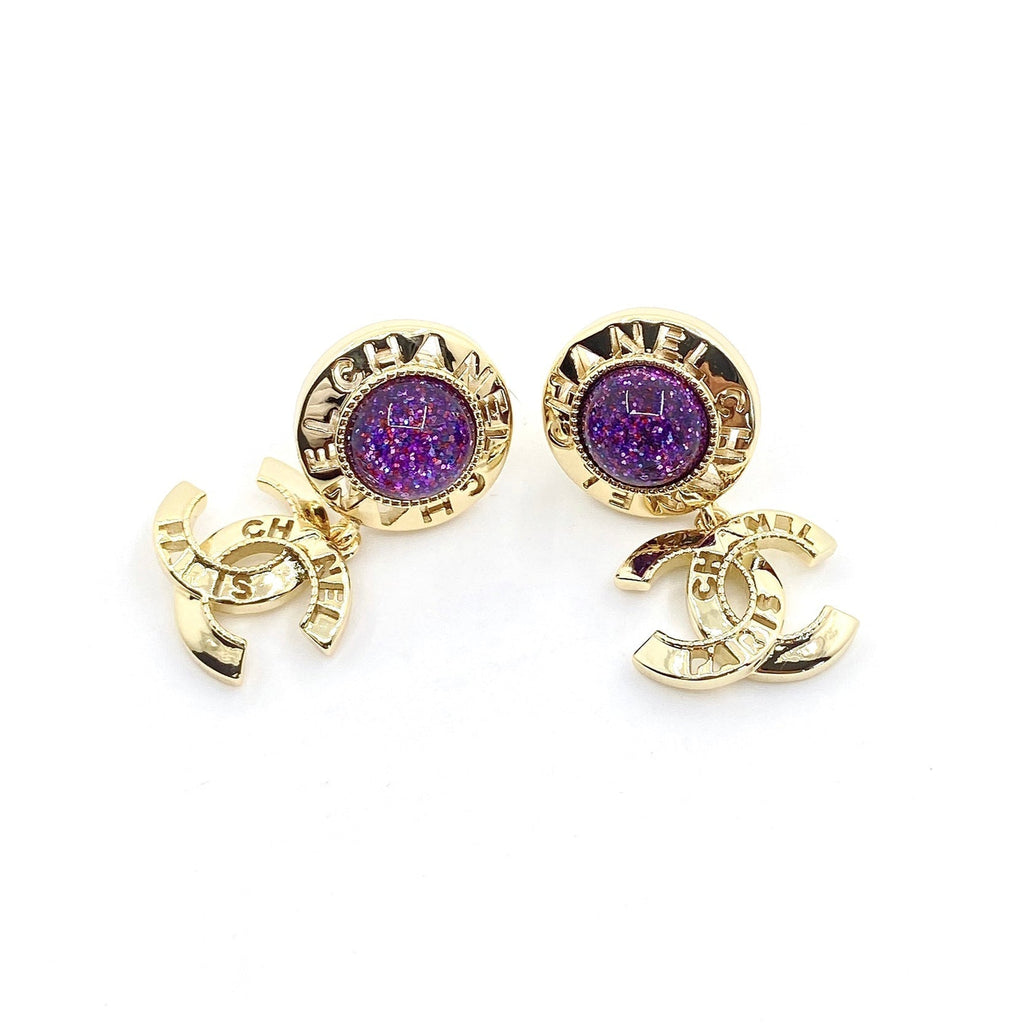 Chanel Purple Crystals 18K Gold Earrings