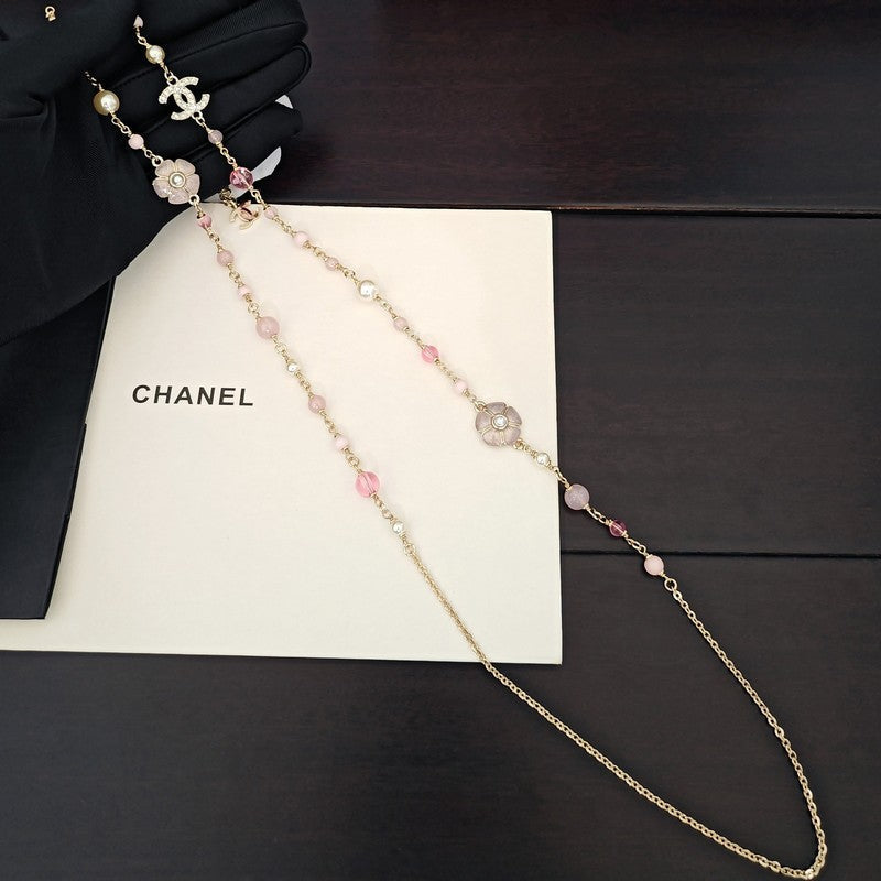 Chanel Pink Pearl Long 18K Gold Necklace
