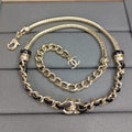 Chanel Black Leather Gold Chain 18K Gold Necklace