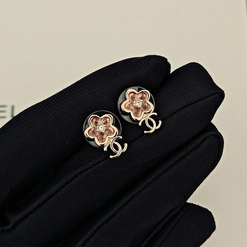Chanel Pink Crystal 18K Gold Earrings