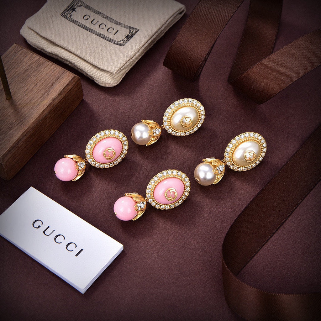Gucci Double Pearl 18K Gold Earrings