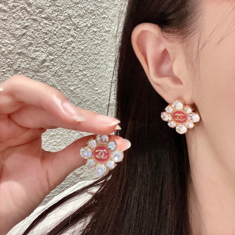 Chanel Color Flower Diamond 18K Gold Earrings