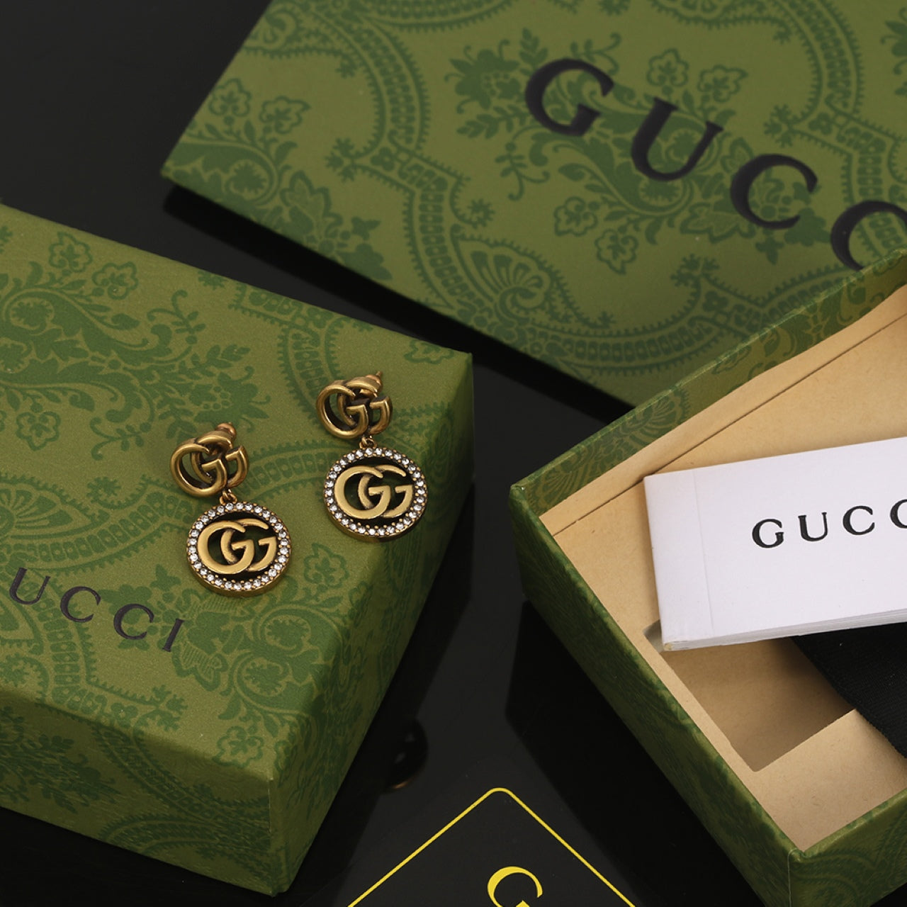 Gucci Double Crystals Vintage 18K Gold Earrings